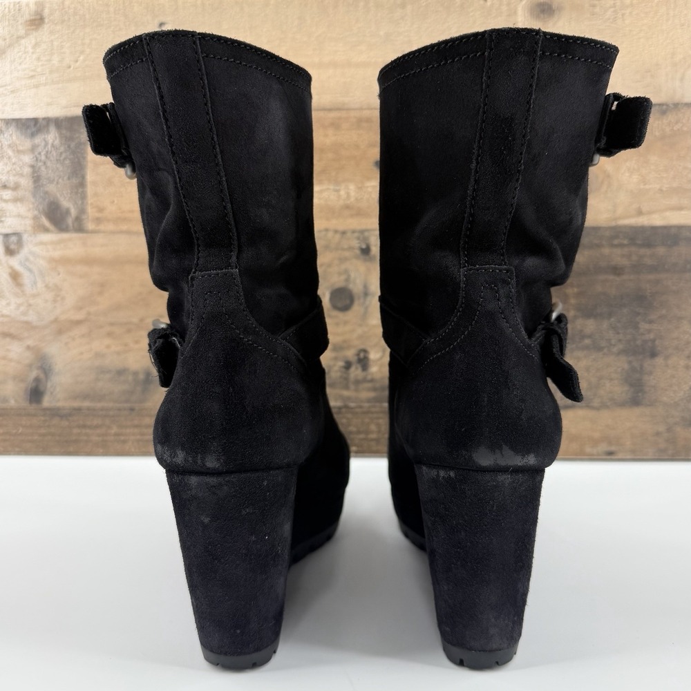 Prada Women's Black Suede Wedge Boots Size 38 (US 7.5-8) Buckle Strap Lug Sole - Picture 6 of 12